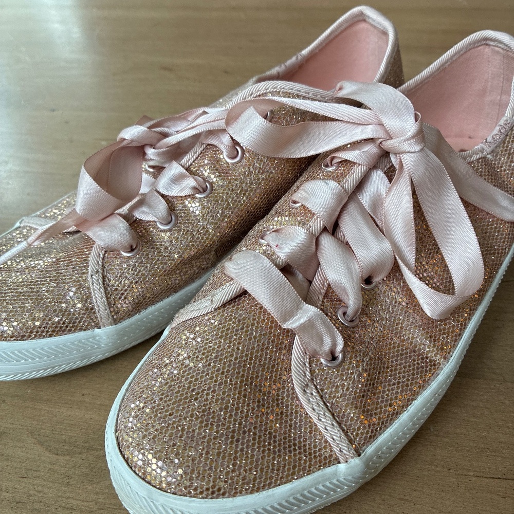 Keds rose gold sequin sneakers with satin laces sz 3m